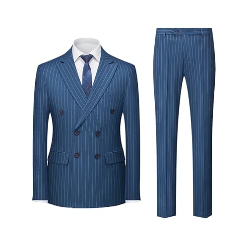 MZSKLW Costume croisé à Rayures Fines for Homme, Deux pièces, for soirée de Mariage, Tenue d'affaires, Veste et Pantalon(Blue,4XL)