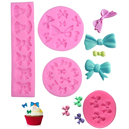 4 Pezzi Stampini in Silicone per Fondente, Mini Fiocchi Stampi in Silicone Stampi per Caramelle Fondente Bowknot Bow Fondente Silicone Torte Chocolate Mold Stampi per Caramelle al Cioccolato Fondent