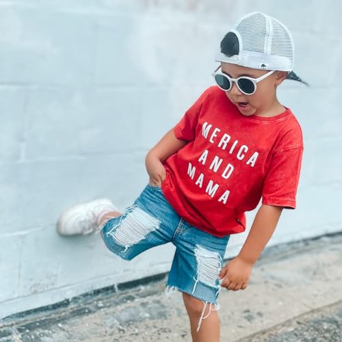 Madjtlqy Baby Boy 4th of July Outfit USA Letter Print Short Sleeve T-Shirt Stripe Star Shorts Set Patriotic Summer Clothes2