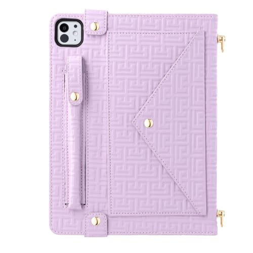 Funda para iPad Air 5 / Air 4 (color: morado) Smart Folio Stand Leather Crossbody Strap Flip Back Case