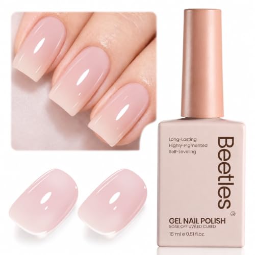 Beetles Nude Gel Nail Polish, 15ML Jelly Gel Polish for Natural Nail Look