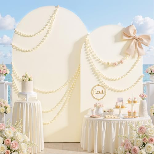 Image of Ivory Arch Backdrop Cover Set of 2 (7.2ft & 6ft), Chiara Arch Cover Wrinkle-Free Spandex Arch Cover for Wedding Birthday Party Baby Shower Bridal Shower Ceremony Banquet Fabric Backdrop (No Stand)