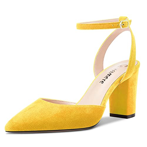 Castamere Women Chunky Block High Heel Pointed Toe Ankle Strap Two-Piece Pumps Wedding Dress 3.2 Inches Heels