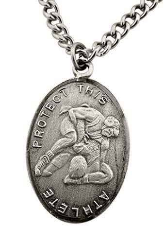 WJH Silver Tone Patron of Sports Saint Sebastian Wrestling Athlete Medal necklaces, 1 Inch