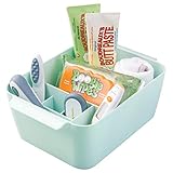 mDesign Plastic Nursery Storage Caddy Tote, Divided Bin with Handle for Child/Kids - Holds Bottles, Spoons, Bibs, Pacifiers, Diapers, Wipes, Baby Lotion - Small - Clear