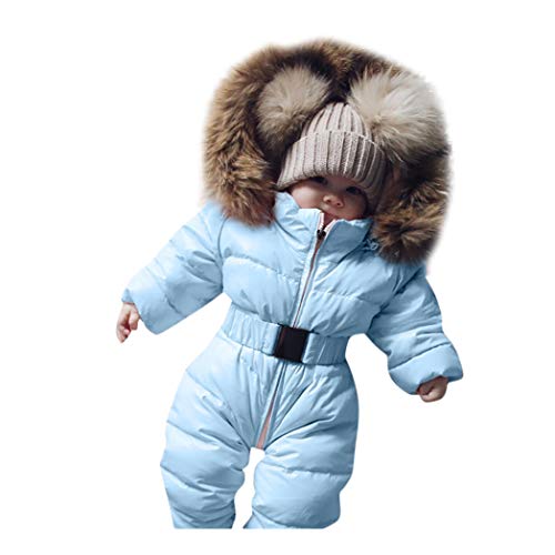 Sameno Infant Toddler Baby Girls Boys Winter Down Snowsuits Romper Jacket Hooded Jumpsuit Warm Thick Coat Outfit (3-6 Months, Light Blue)