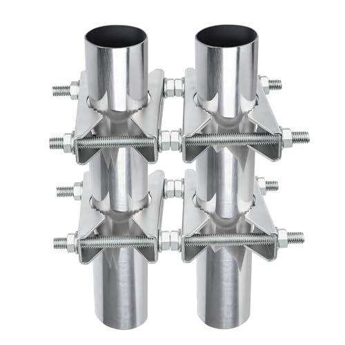 2 Pack Antenna Mounting Kits 2 inch Pole to Pole Clamp Heavy Duty Mast to Mast Bracket with V Jaw Block for TV CB Ham Antenna, Weather Station, Pipes