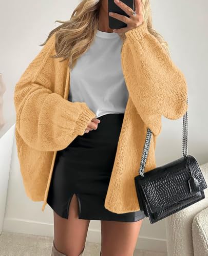 Image of PRETTYGARDEN Womens Oversized Cardigan Sweaters 2026 Fall Long Lantern Sleeve Knit Open Front Lightweight Sweater