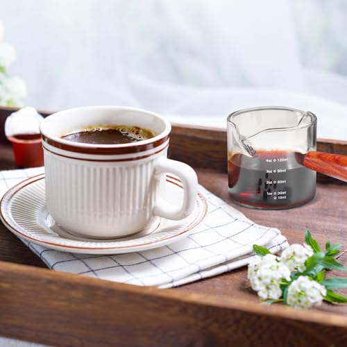 Tazas medidoras de café de vidrio graduadas de 150ml con doble boquilla y mango 8