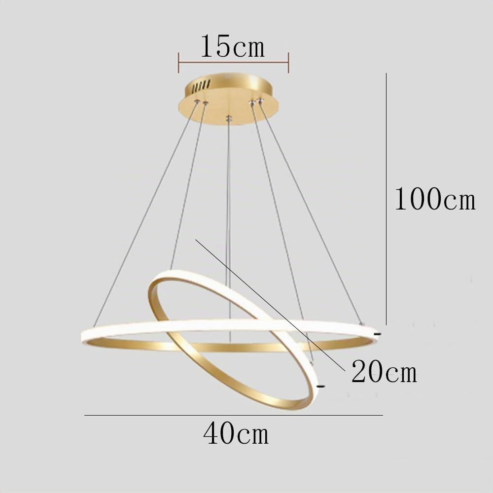 Lámpara Colgante LED, Moderna Colgante de Techo Altura Regulable 2 anillos Comedor Lamparas de Techo realizado Araña para Dormitorio salones Cocina Oficina mesa de comedor redondo Creativo (Dorado)