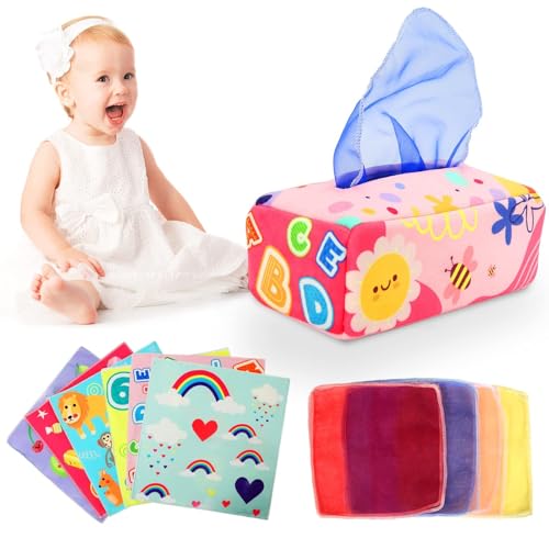 Image of Baby Tissue Box - Montessori Toys for 6-12 Months, 1 Year Old - Soft Stuffed High Contrast Crinkle Infant Sensory Toy, Boys&Girls Toddler Early Learning Baby Gifts