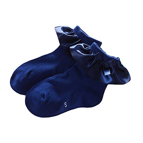 Baby Girl Cotton Socks Princess High Bow Sock | Frilly Lace Socks, Infant Toddler Little Girls (Ruffle navy blue, 2-4 Years old)
