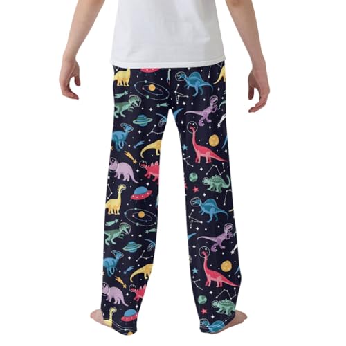CaTaKu Boys Dinosaur Space Ship Rocket Pants for Boys Girls Wide Leg Sweatpants Kids Long Bottoms with Pockets Size 6-14Y2