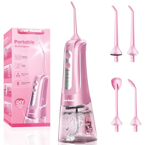 Image of Water Dental Flosser Pick for Teeth: 4 Modes Cordless Portable Water Flossers Teeth Cleaner Rechargeable 300ML IPX7 Waterproof Oral Irrigator Flossing Cleaning Picks for Home Travel