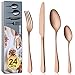 BEWOS 24 pièces Ensemble de couverts en or rose de haute qualité en acier inoxydable, couverts set fourchettes, couteaux, cuillères, service pour 6, passe au lave-vaisselle