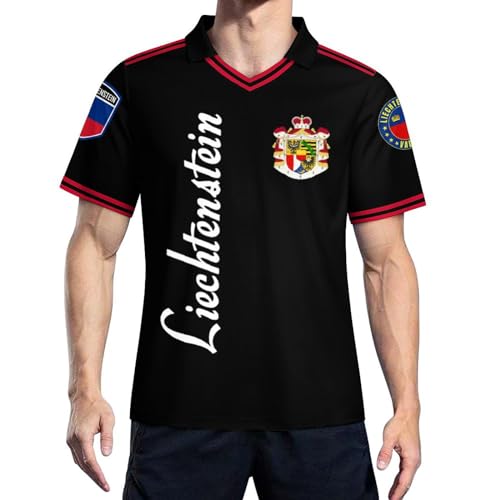 Vafogehu Flag of Liechtenstein Men's Football Jersey Short Sleeve Casual T-Shirt 2XL