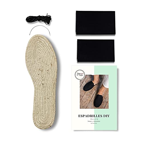 Kit DIY Espadrilles Mules bicolores noir blanc avec semelle fine en jute tressé 39 EU