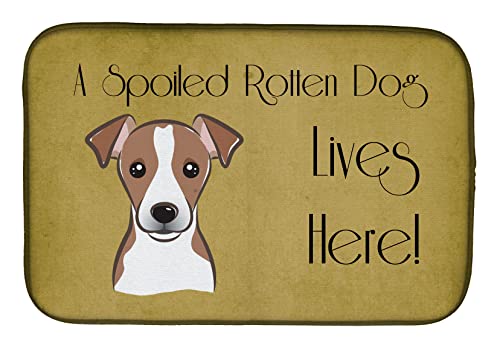 Caroline's Treasures BB1508DDM Jack Russell Terrier Spoiled Dog Lives Here Dish Drying Mat Absorbent Dish Drying Mat Pad for Kitchen Counter Dish Drainer Mat for Countertop, 14 x 21", Multicolor