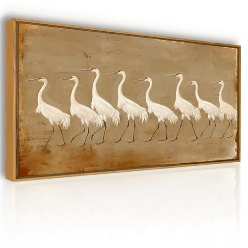 QTUSYUR Beige Brown Heron Wall Art - Large Farmed Birds