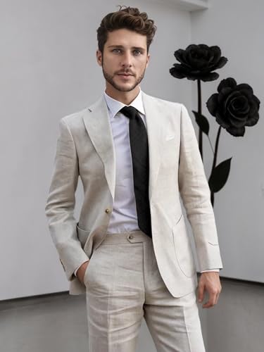 Mens Linen Suit Linen Suits for Men 2 Piece Suit Men Wedding Prom Casual Lightweight Men's Suits Blazer Jacket Pant Set2