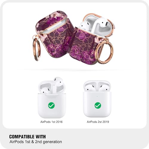 Image of wenew for AirPod Case, Flower AirPods Hard Case Cover with Keychain for Women Men, AirPod 1st & 2nd Generation case (Purple)