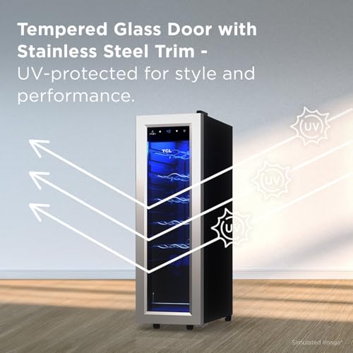 TCL 12 Bottle 1.24 Cu Ft Wine Cooler, Freestanding Mini Fridge with Glass Doors, Low Noise Operation, Digital Controls & LED Lighting by TCL - Image 7