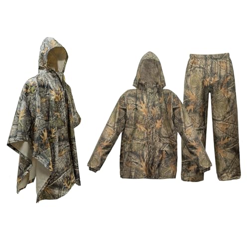 LOOGU Hunting Camo Rain Suit (L) + Waterproof Hunting Camo PVC Poncho
