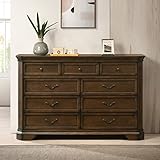 Roundhill Furniture Maderne Traditional Wood 7-Drawer Dresser, Antique Walnut Finish