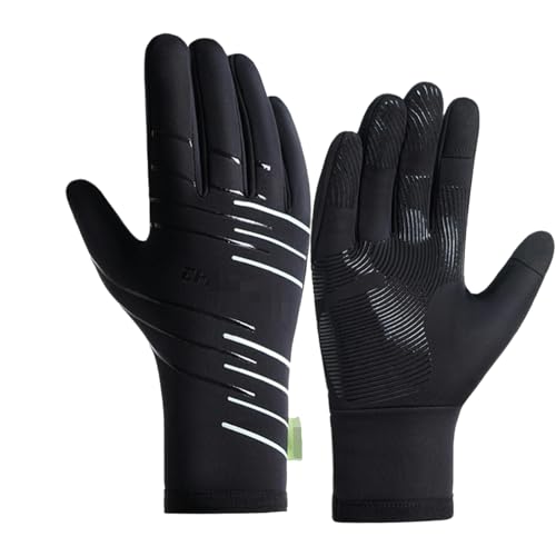keynoyin Men's Winter Outdoor Sports Warm Gloves, Extended Windproof, Non-Slip, Fleece Touch Screen Cycling gloves-321 Black and White-L