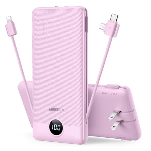 VEGER Portable Charger for iPhone Built in Cables and Wall Plug, 10000mah...