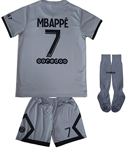 Youth For Boys/Girls Sportswear Soccer 7 Mbappe Short Sleeve Youth Sizes (Gray,26) #TOP28