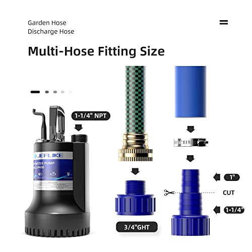 Jeflike 1/3Hp Sump Pump Submersible Water Pump Pond Pump 2450Gph For Pool Draining Portable Utility Pump Garden Basement Flood Drain Sub Pump With Universal Hose Adapter #TOP6
