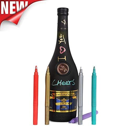 TIENO Wine Glass Marker Metallic Pen Set 0.8 mm Round Tip Creativity Writing on Glass, Mirror, Window, Bottle, Jar, Ceramics and Etc 5 Packs of Vibrant Colors with Portable Pouch