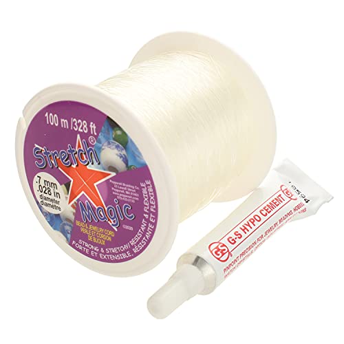 Image of Stretch Magic Bead & Jewelry Cord - Strong & Stretchy, Easy to Knot - Clear Color - 0.7mm Diameter - 100-meter (328 ft) Spool - Elastic String for Making Beaded Jewelry - Bonus Hypo Cement Glue