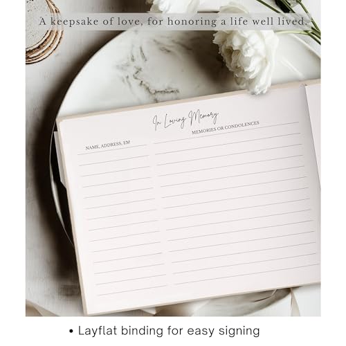 Image of Funeral Guest Book - Celebration of Life Guest Book - Guest Book for Memorial Service - Funeral Registry Sign In Book - Linen Hardcover & Gold Foil - Keepsake Memory Book for Loved Ones - White