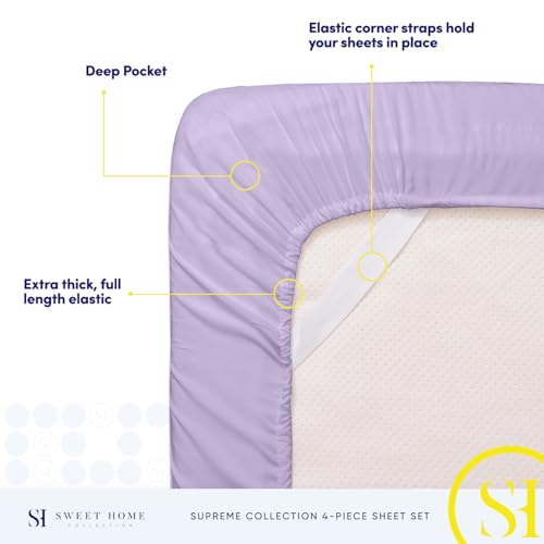 Twin XL Sheets - Breathable Luxury Sheets with Full Elastic & Secure Corner Straps Built In - 1800 Supreme Collection Extra Soft Deep Pocket Bedding Set, Sheet Set, Twin XL, Lavender