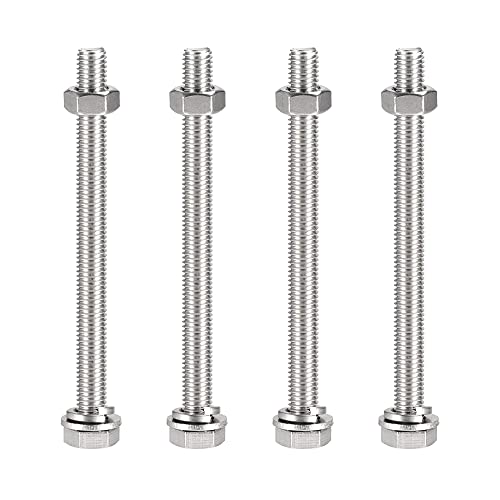 Boulons hexagonaux entièrement filetés M10 x 130 mm en inox avec écrous et rondelles plates