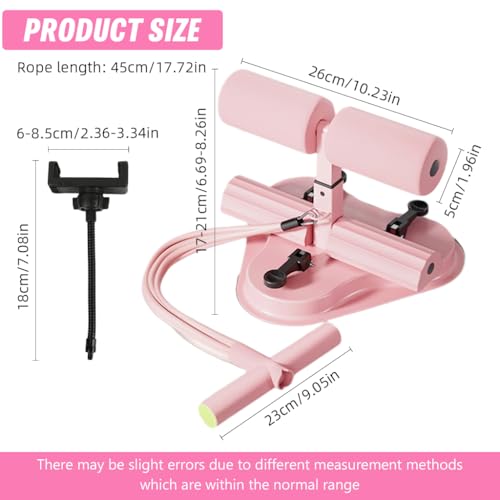Image of Proberos Sit Up Bar with Phone Holder, Triple Strong Suction Cups, 6Tube Resistance Floor Sit Up Bar, Abs Workout Equipment, Adjustable Height for Men Women Sit Up Assistance Trainer, Pink