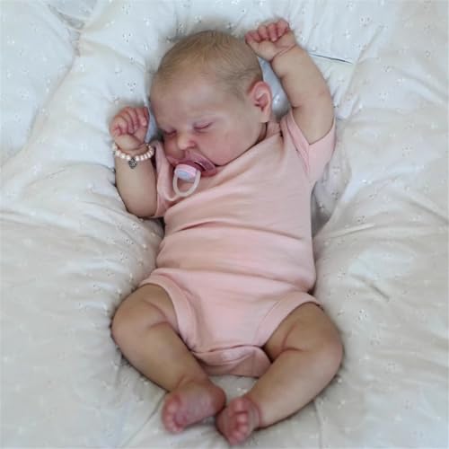 Reborn Baby Realistische - 19 Zoll Reborn Puppe Weichem Stoffkörper Lebensecht Vinyl Babypuppen wie EIN Echtes Schlafendes Baby Puppe Handgefertigte mit Zubehör für Kinder Geschenke Spielzeug