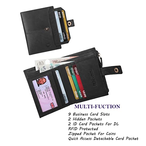 Image of Zipper Genuine Leather Wallet for Men, RFID Safe Full Grain Leather Handcrafted Front Pocket with Detachable Cardholder