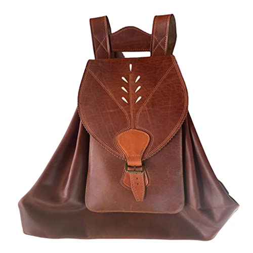 Morral para Caza en Piel de bovino Color Natural con Tapa con Incrustaciones en Piel Blanca y Bolsillo