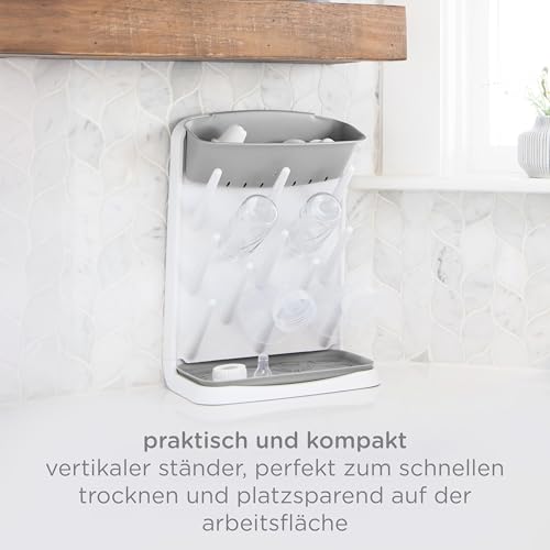 Ubbi Vertical Baby Bottle Drying Rack, Space Saving Countertop Drying Rack Baby Accessory, Grey
