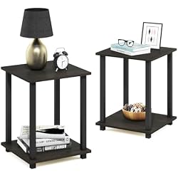 Furinno Simplistic Set of 2 Toolless Living Room Table Set, Espresso | 2-Tier, Compact, Square Modern Side End Table, Nightstand, Night Stand, Bedside Table, for Bedroom