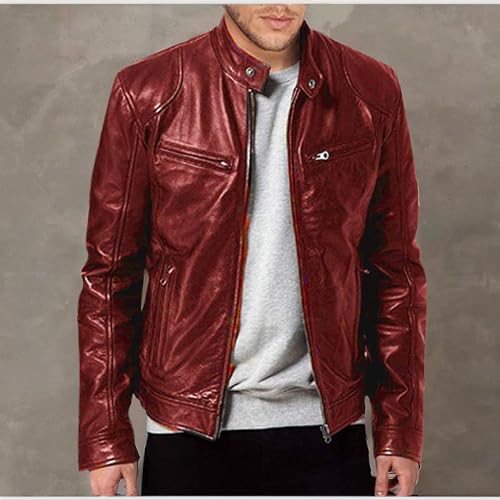 WENKOMG1 Men Faux Leather Jacket, Fall/Winter Thickening Coat Long Sleeve Zip Up Outwear Sports Basic Parka with Pocket4