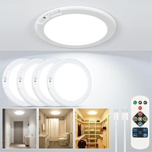 Rechargeable Ceiling Light No Wiring – Battery Operated Led Lights for Bedroom with Remote, Motion Sensor Night Light Indoor Hallway, Living Room, Bathroom, Home & Kitchen Decor Lighting (4)