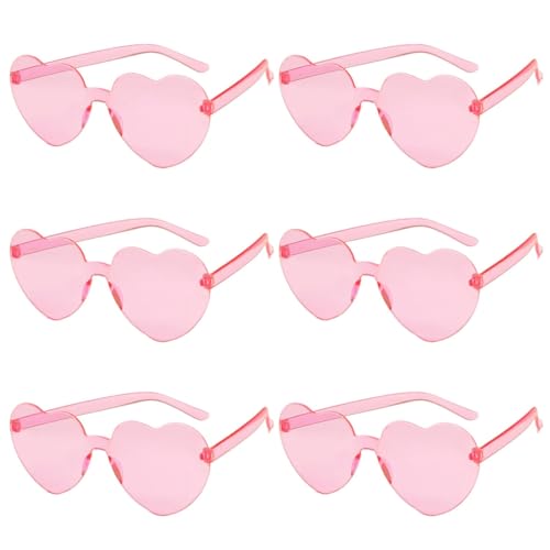 Wvbzf 6 PCS Pink Heart Shaped Sunglasses Ladies Fashion Rimless Pink Glasses for Shopping Beach Outdoor Party