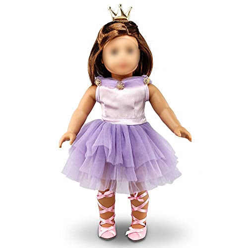 Oct17 Fits Compatible With American Girl 18" Ballet Outfit 18 Inch Doll Clothes Accessories Costume Set Purple Dress Golden Crown Pink Ballet Shoes #TOP1