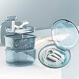 Retainer Case, Retainer Cleaner Case 2 Pack, Portable Denture Cases and Unique Denture Bath with Drain Tray, Denture Bridges, Partial Dentures,...