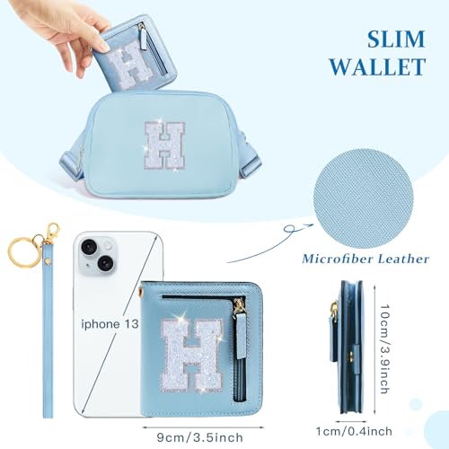 Image of COSHAYSOO Initial Wallet Small for Women Men Teenager Girls Travel Daily Necessities Bifold Letter Wallet Compact Credit ID Cards Money Cash Coin Storage Organizer, Blue, Compact, H