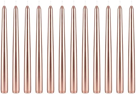 Mega Candles 12 pcs Unscented Rose Gold Taper Candle, Hand Poured Wax Candles 10 Inch x 7/8 Inch, Home Décor, Wedding Receptions, Baby Showers, Birthdays, Celebrations, Party Favors & More